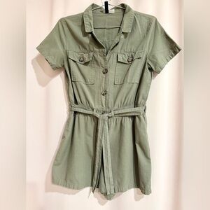 Divided Olive Green Short Sleeve Romper